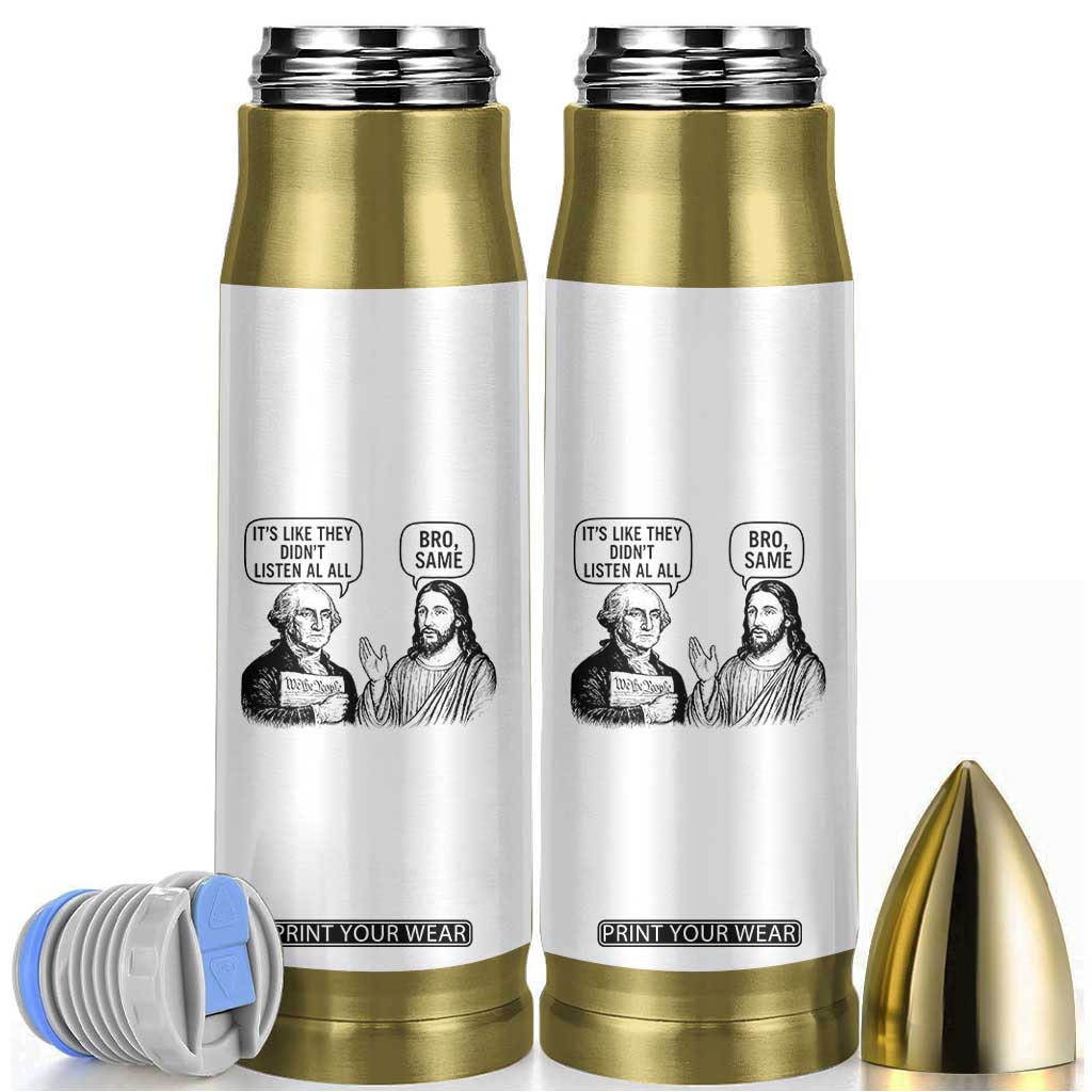 Funny George Washington and Jesus Satire Bullet Tumbler Political Commentary Founding Fathers and Faith TS02 White Print Your Wear