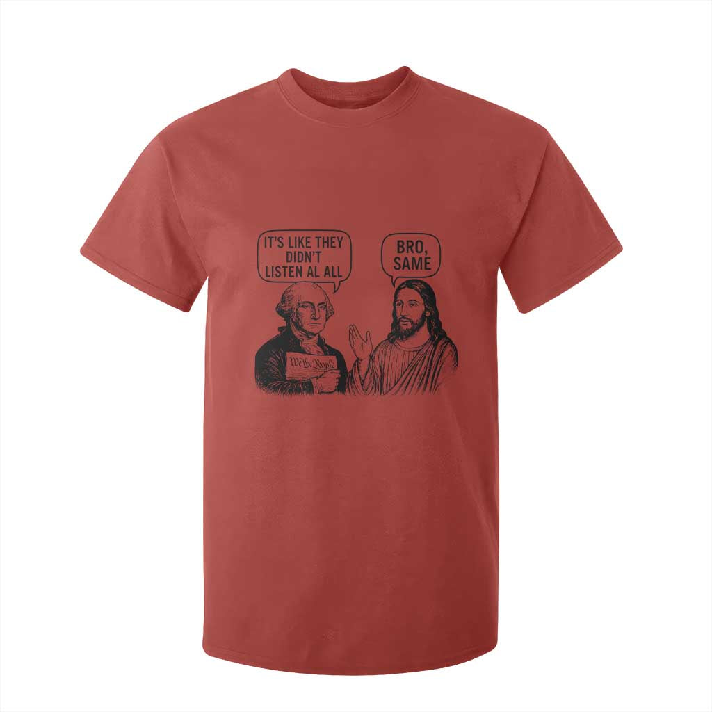 Funny George Washington and Jesus Satire T Shirt For Kid Political Commentary Founding Fathers and Faith TS02 Red Print Your Wear