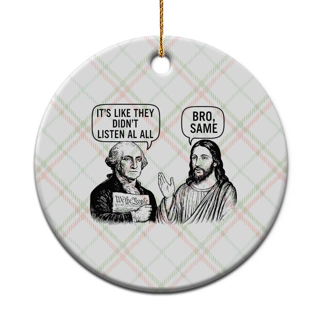 Funny George Washington and Jesus Satire Ceramic Ornament Political Commentary Founding Fathers and Faith TS02 1pc Christmas Plaid Print Your Wear