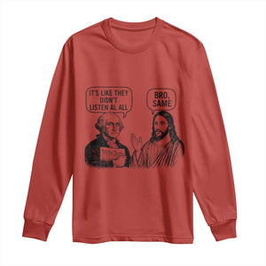 Funny George Washington and Jesus Satire Long Sleeve Shirt Political Commentary Founding Fathers and Faith TS02 Red Print Your Wear
