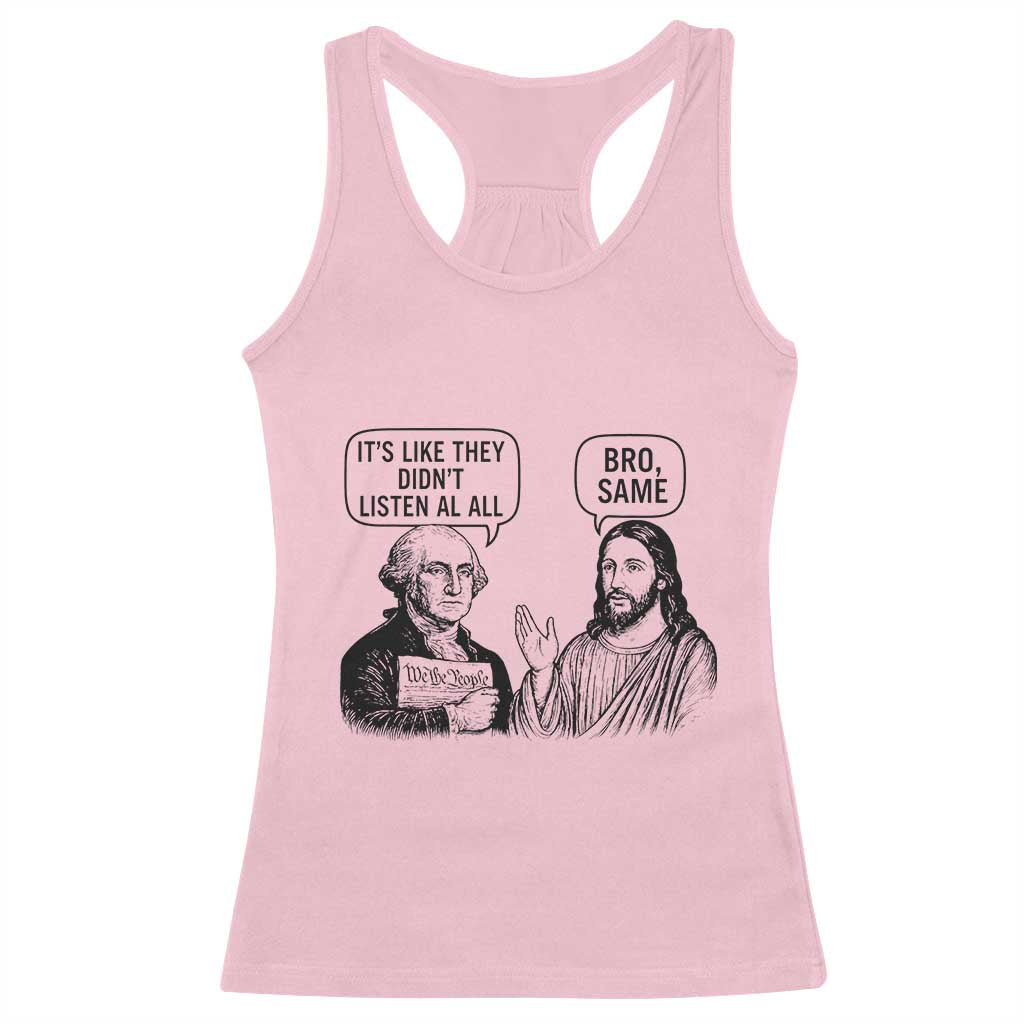 Funny George Washington and Jesus Satire Racerback Tank Top Political Commentary Founding Fathers and Faith TS02 Light Pink Print Your Wear