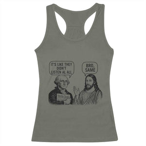 Funny George Washington and Jesus Satire Racerback Tank Top Political Commentary Founding Fathers and Faith TS02 Military Green Print Your Wear