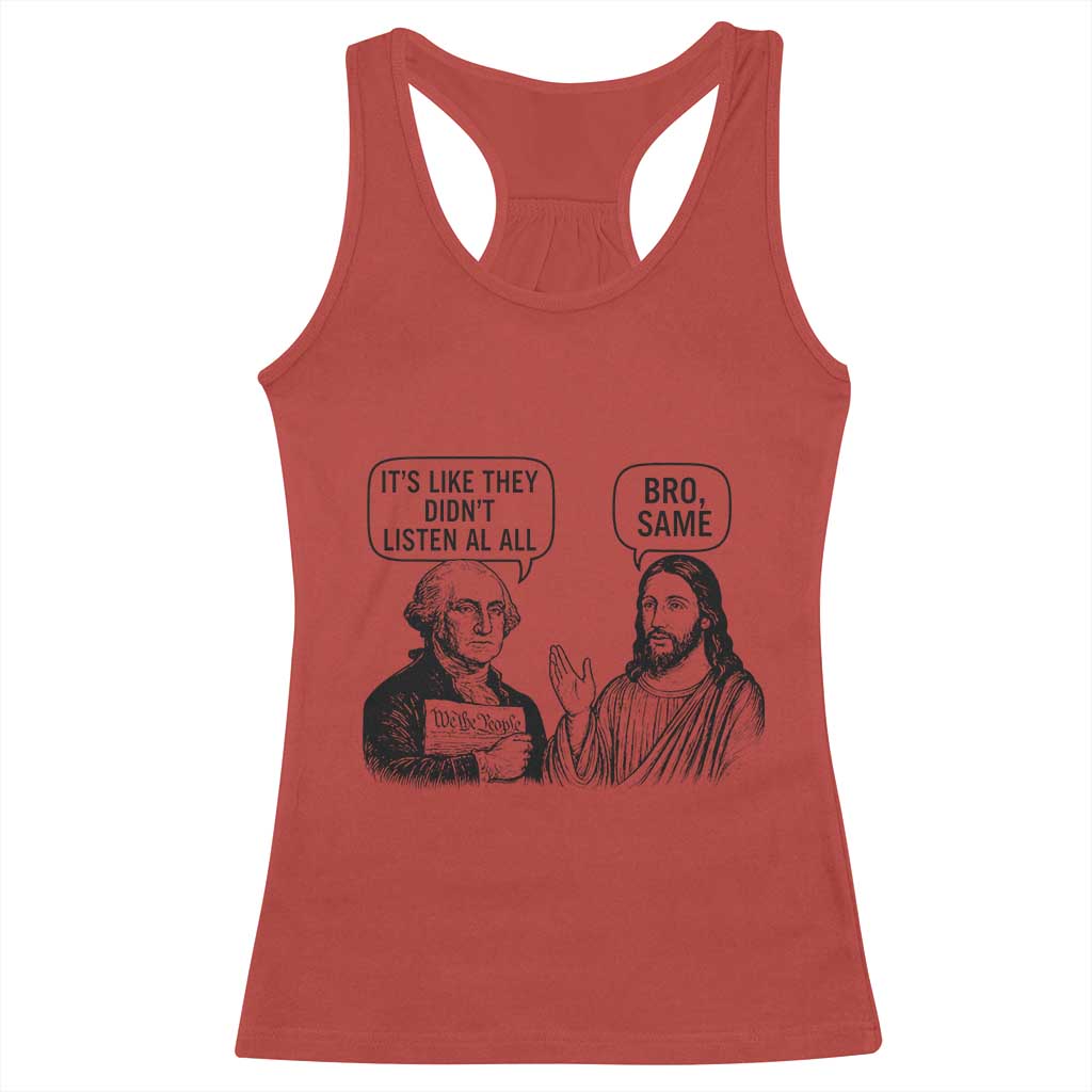 Funny George Washington and Jesus Satire Racerback Tank Top Political Commentary Founding Fathers and Faith TS02 Red Print Your Wear