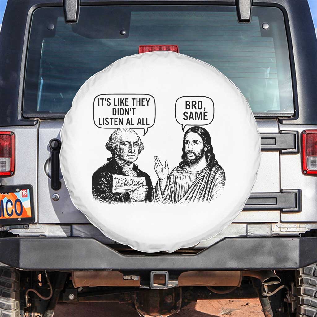 Funny George Washington and Jesus Satire Spare Tire Cover Political Commentary Founding Fathers and Faith TS02 No hole White Print Your Wear