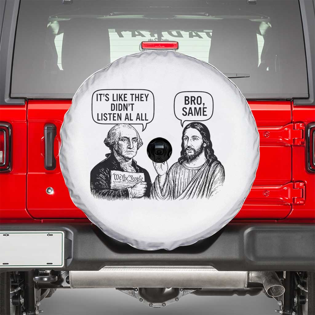 Funny George Washington and Jesus Satire Spare Tire Cover Political Commentary Founding Fathers and Faith TS02 White Print Your Wear