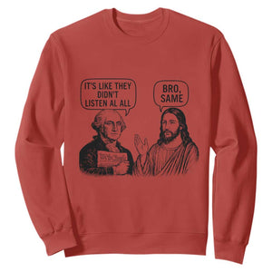 Funny George Washington and Jesus Satire Sweatshirt Political Commentary Founding Fathers and Faith TS02 Red Print Your Wear
