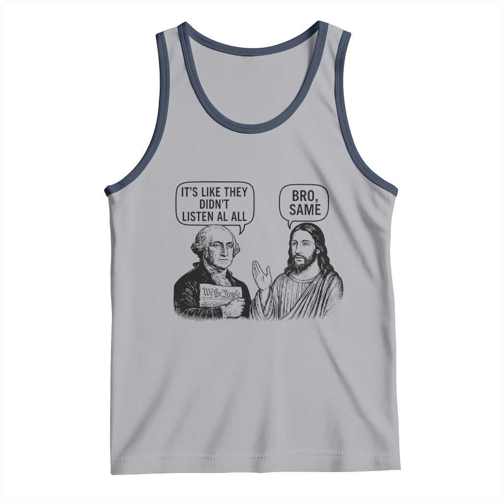 Funny George Washington and Jesus Satire Tank Top Political Commentary Founding Fathers and Faith TS02 Athletic Heather Navy Print Your Wear