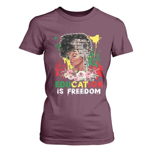 Education Is Freedom T Shirt For Women Black Educated Girls African American TS02 Maroon Print Your Wear