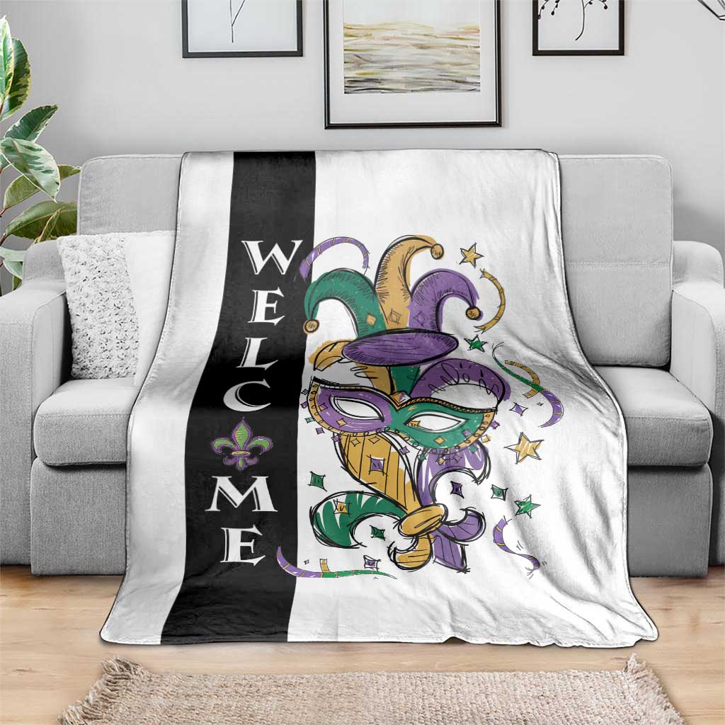 Mardi Gras Welcome Throw Blanket Jester Mask Fleur de Lis Carnival Outdoor Holiday Decorration TS02 Print Your Wear