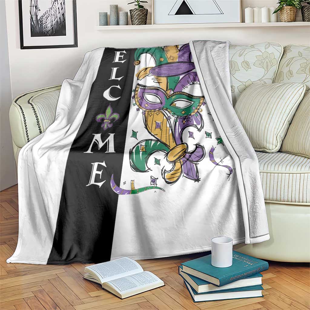 Mardi Gras Welcome Throw Blanket Jester Mask Fleur de Lis Carnival Outdoor Holiday Decorration TS02 Print Your Wear