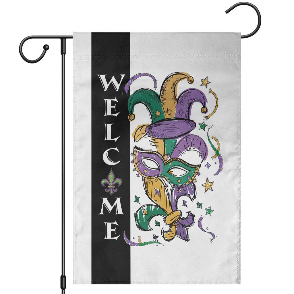 Mardi Gras Welcome Garden Flag Jester Mask Fleur de Lis Carnival Outdoor Holiday Decorration TS02 White Print Your Wear