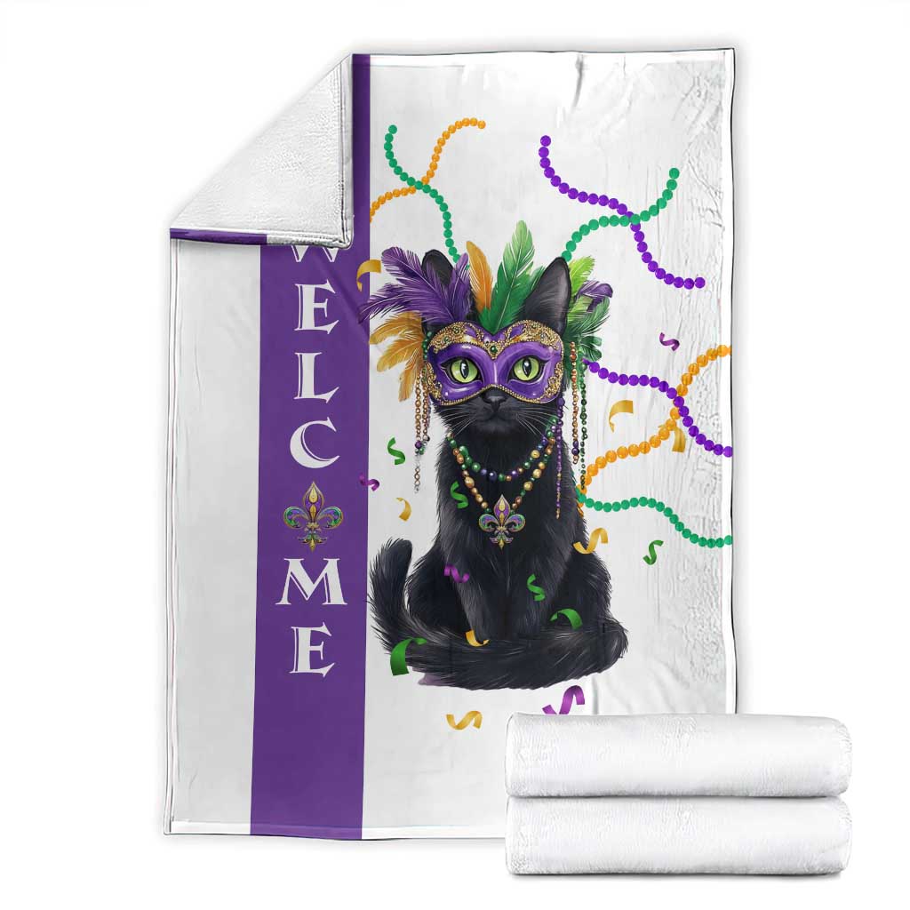 Black Cat Mardi Gras Welcome Throw Blanket New Orleans Carnival Yard Decoration TS02 White Print Your Wear