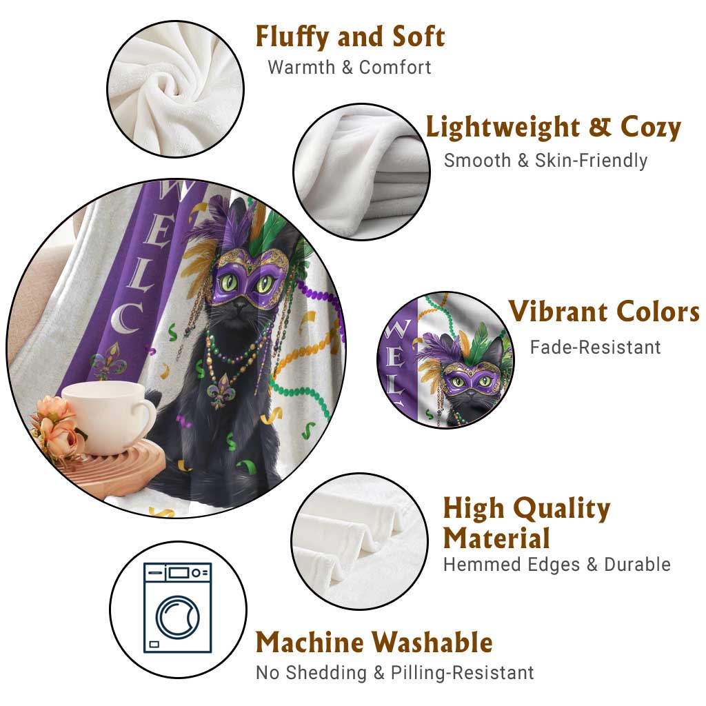 Black Cat Mardi Gras Welcome Throw Blanket New Orleans Carnival Yard Decoration TS02 Print Your Wear