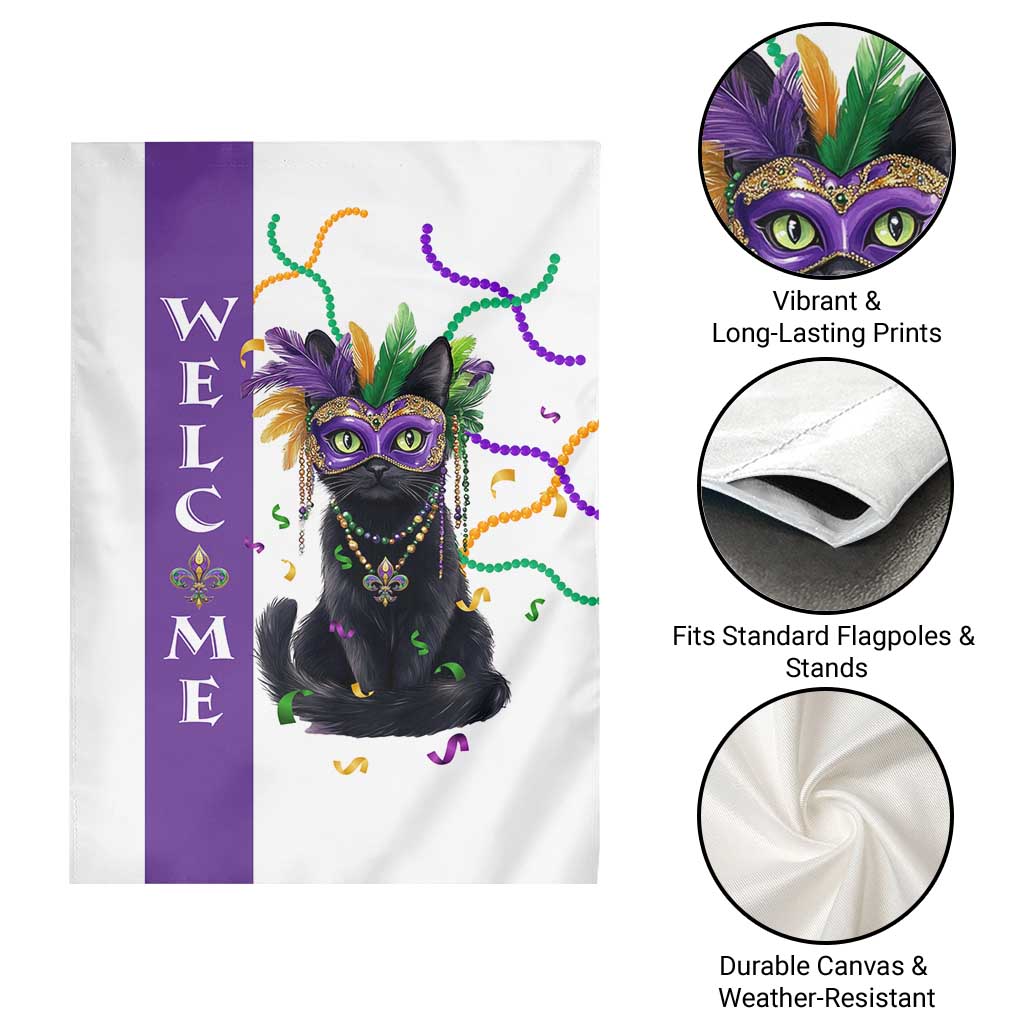 Black Cat Mardi Gras Welcome Garden Flag New Orleans Carnival Yard Decoration TS02 Print Your Wear