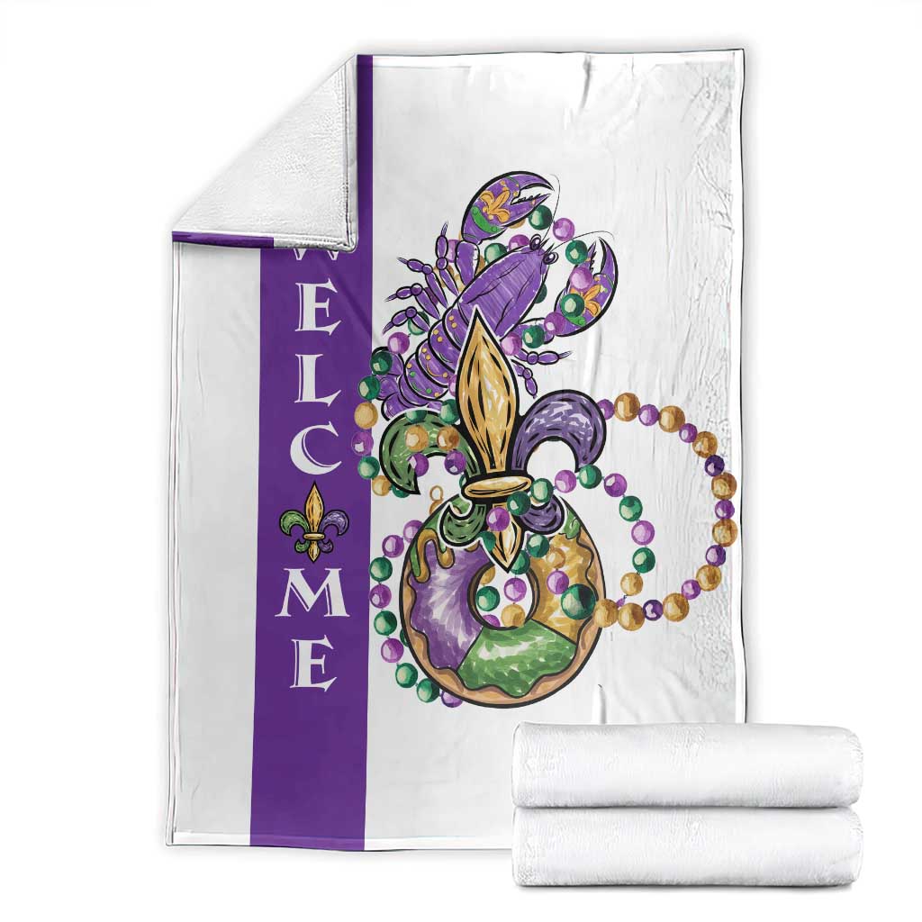 Crawfish & Beads Mardi Gras Welcome Throw Blanket Louisiana Party Outdoor Banner TS02 White Print Your Wear