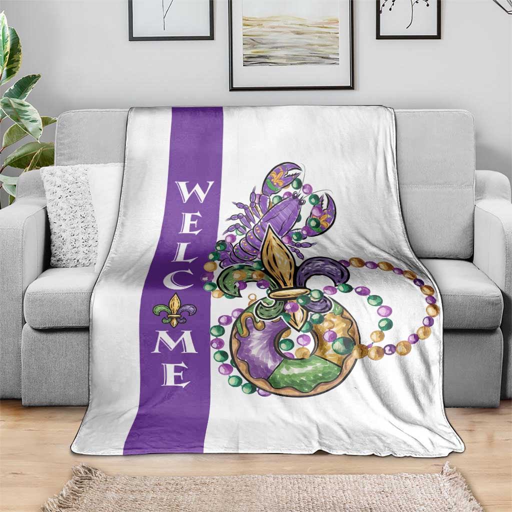 Crawfish & Beads Mardi Gras Welcome Throw Blanket Louisiana Party Outdoor Banner TS02 Print Your Wear