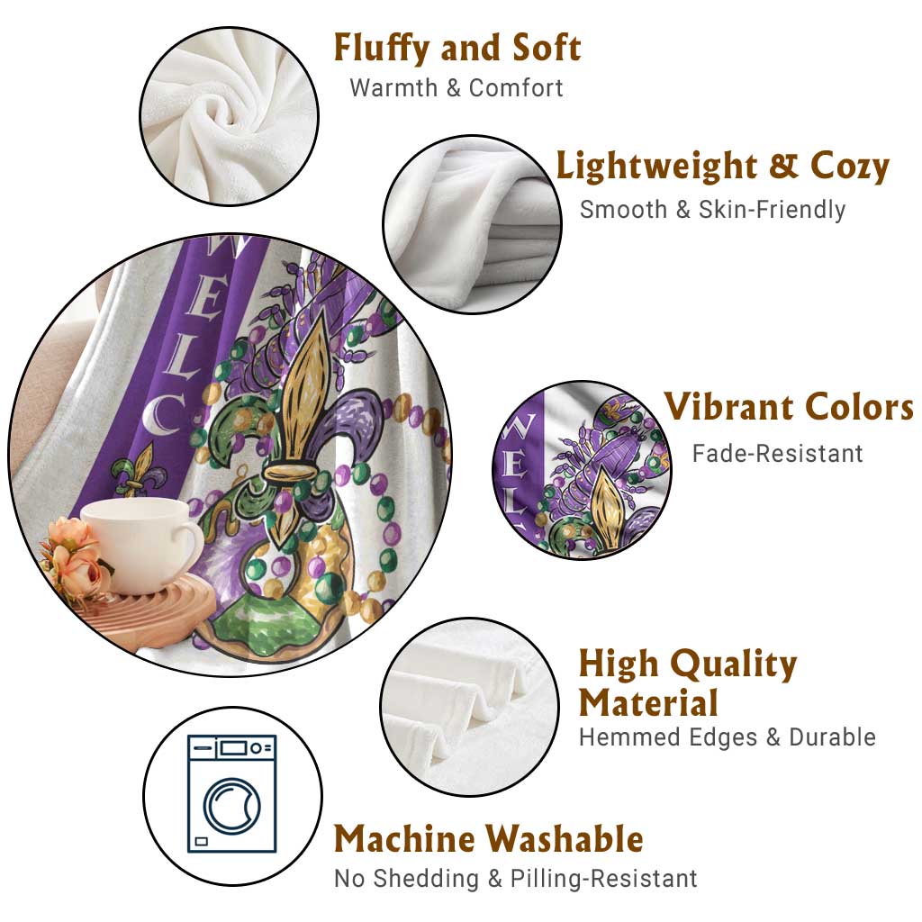 Crawfish & Beads Mardi Gras Welcome Throw Blanket Louisiana Party Outdoor Banner TS02 Print Your Wear