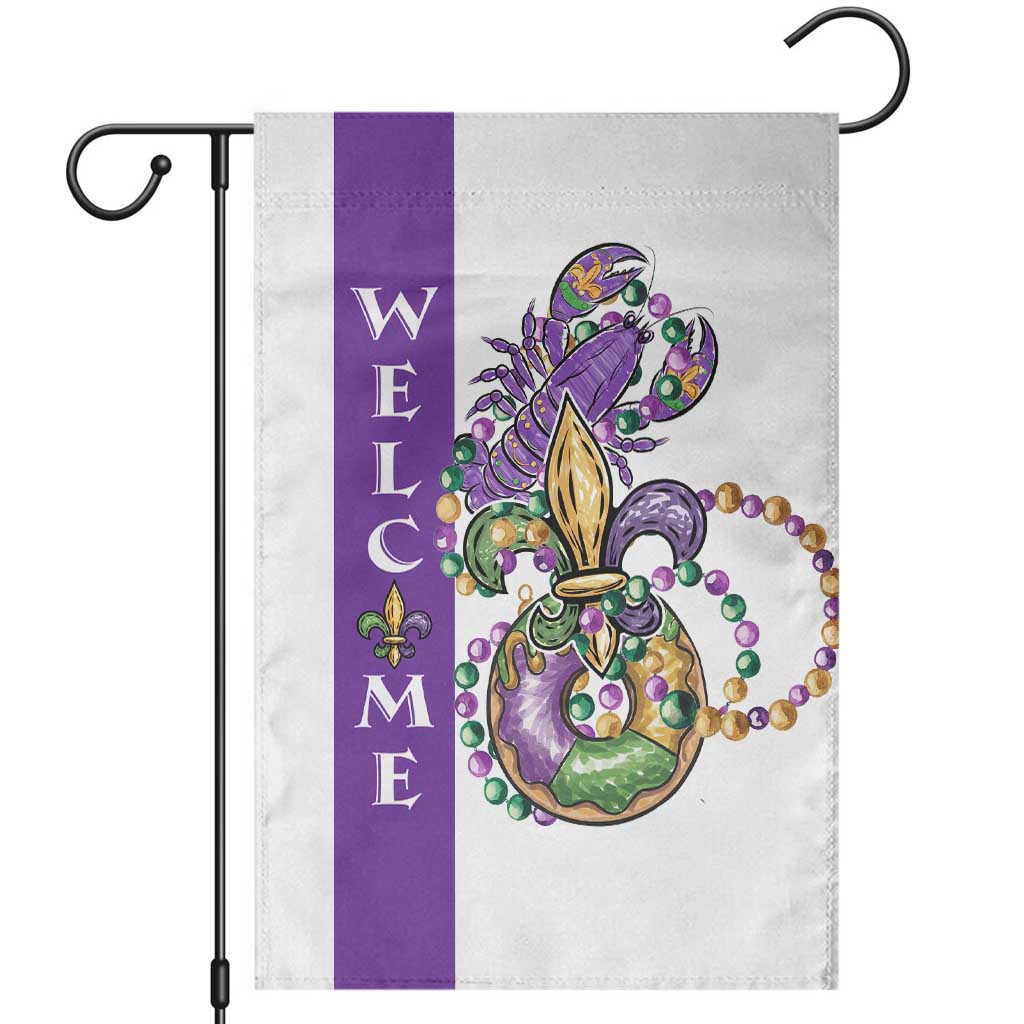 Crawfish & Beads Mardi Gras Welcome Garden Flag Louisiana Party Outdoor Banner TS02 White Print Your Wear