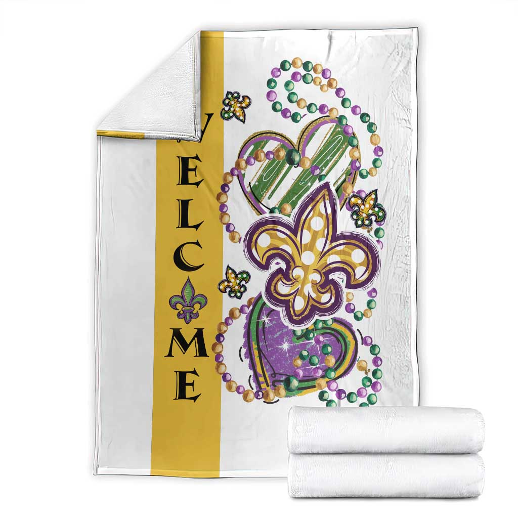 Gold Fleur De Lis Mardi Gras Welcome Throw Blanket Festive Garden Yard Decor TS02 White Print Your Wear