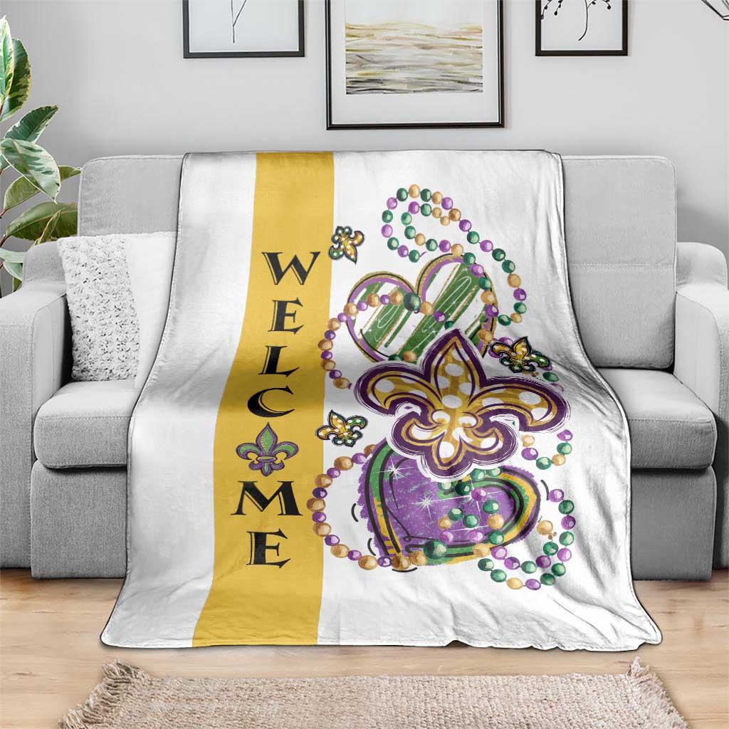 Gold Fleur De Lis Mardi Gras Welcome Throw Blanket Festive Garden Yard Decor TS02 Print Your Wear