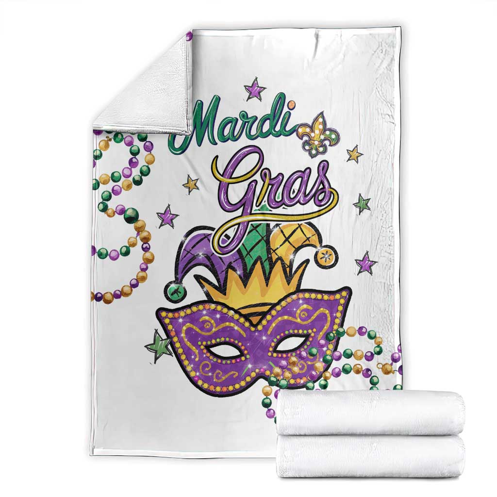 Mardi Gras Jester & Mask Welcome Throw Blanket Fat Tuesday Yard Decor TS02 White Print Your Wear