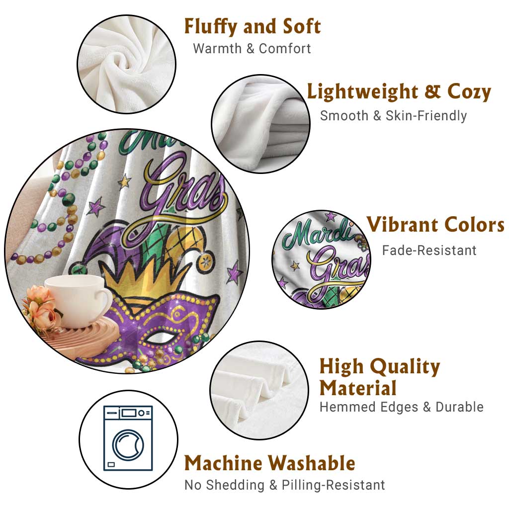 Mardi Gras Jester & Mask Welcome Throw Blanket Fat Tuesday Yard Decor TS02 Print Your Wear