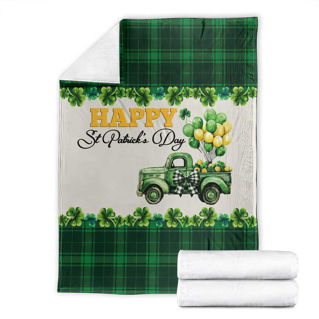 Happy St Patrick's Day Lucky Shamrocks Truck Throw Blanket Welcome Green Buffalo Plaid Yard Patio Decor TS02 White Print Your Wear