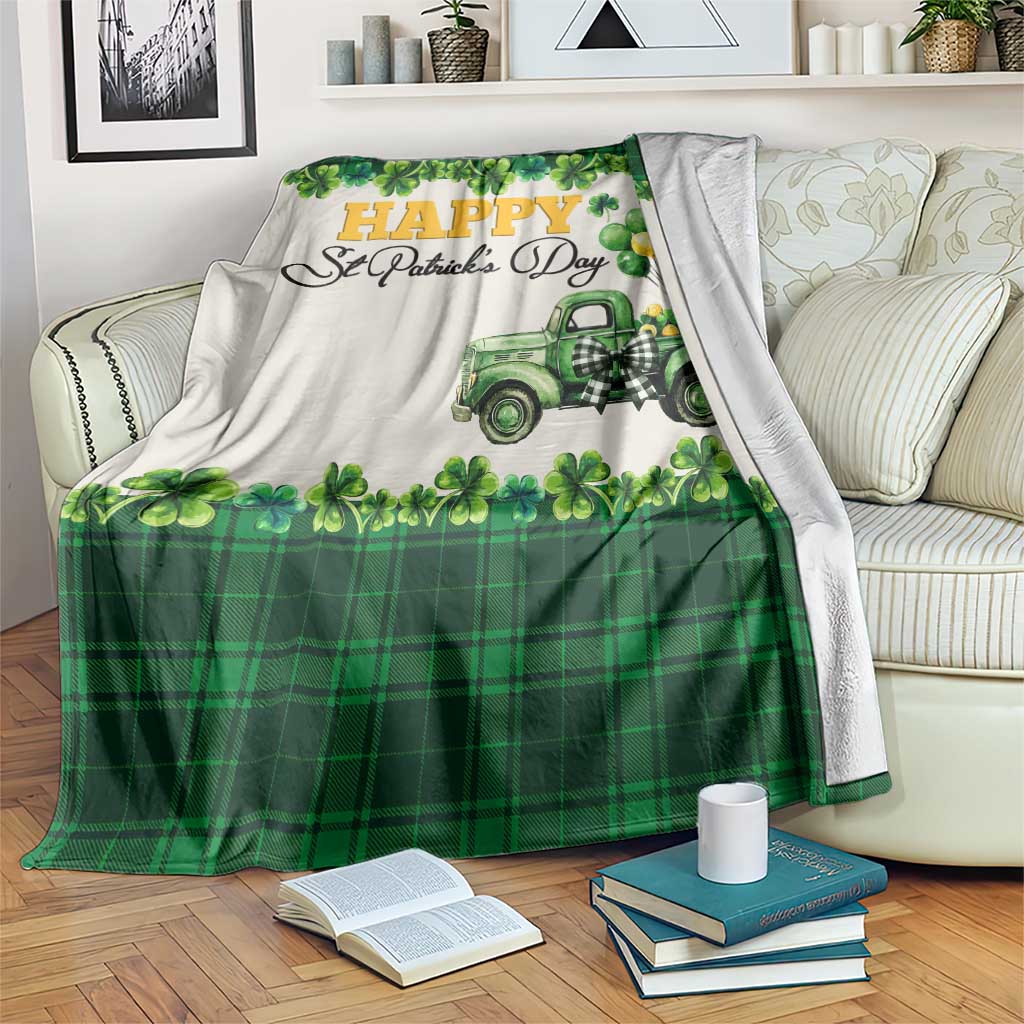 Happy St Patrick's Day Lucky Shamrocks Truck Throw Blanket Welcome Green Buffalo Plaid Yard Patio Decor TS02 Print Your Wear