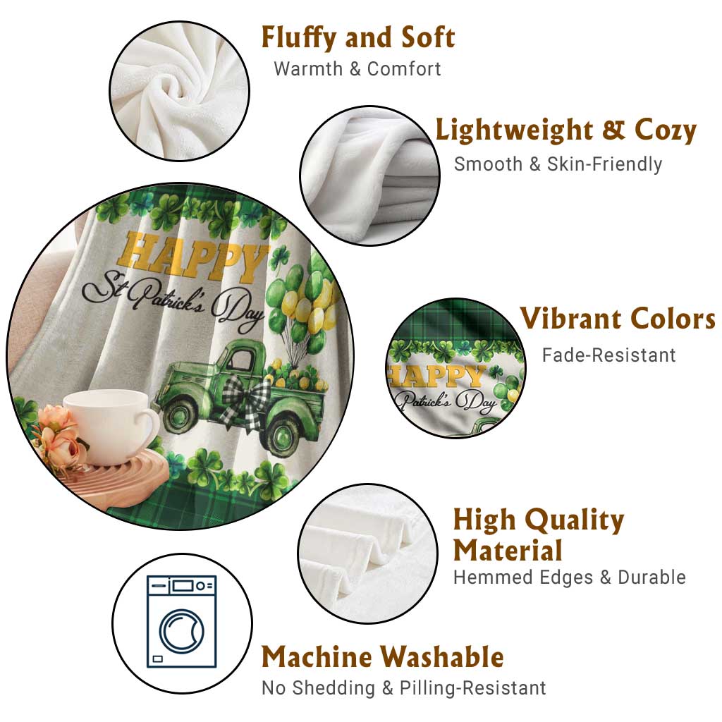 Happy St Patrick's Day Lucky Shamrocks Truck Throw Blanket Welcome Green Buffalo Plaid Yard Patio Decor TS02 Print Your Wear