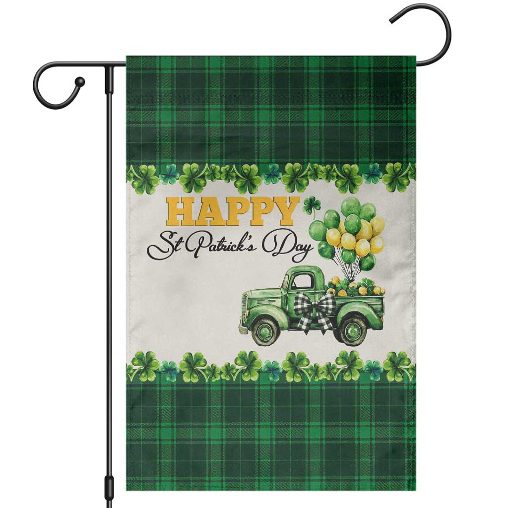 Happy St Patrick's Day Lucky Shamrocks Truck Garden Flag Welcome Green Buffalo Plaid Yard Patio Decor TS02 White Print Your Wear