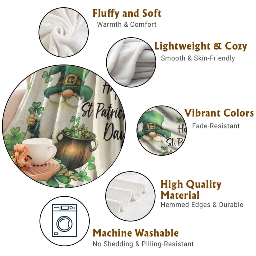 St. Patricks Day Gnome Throw Blanket Lucky Clover Decor TS02 Print Your Wear