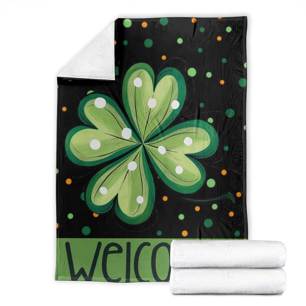 Green Dot Shamrock Welcome Throw Blanket Lucky Clover St. Patrick's Day Outdoor Decor TS02 White Print Your Wear