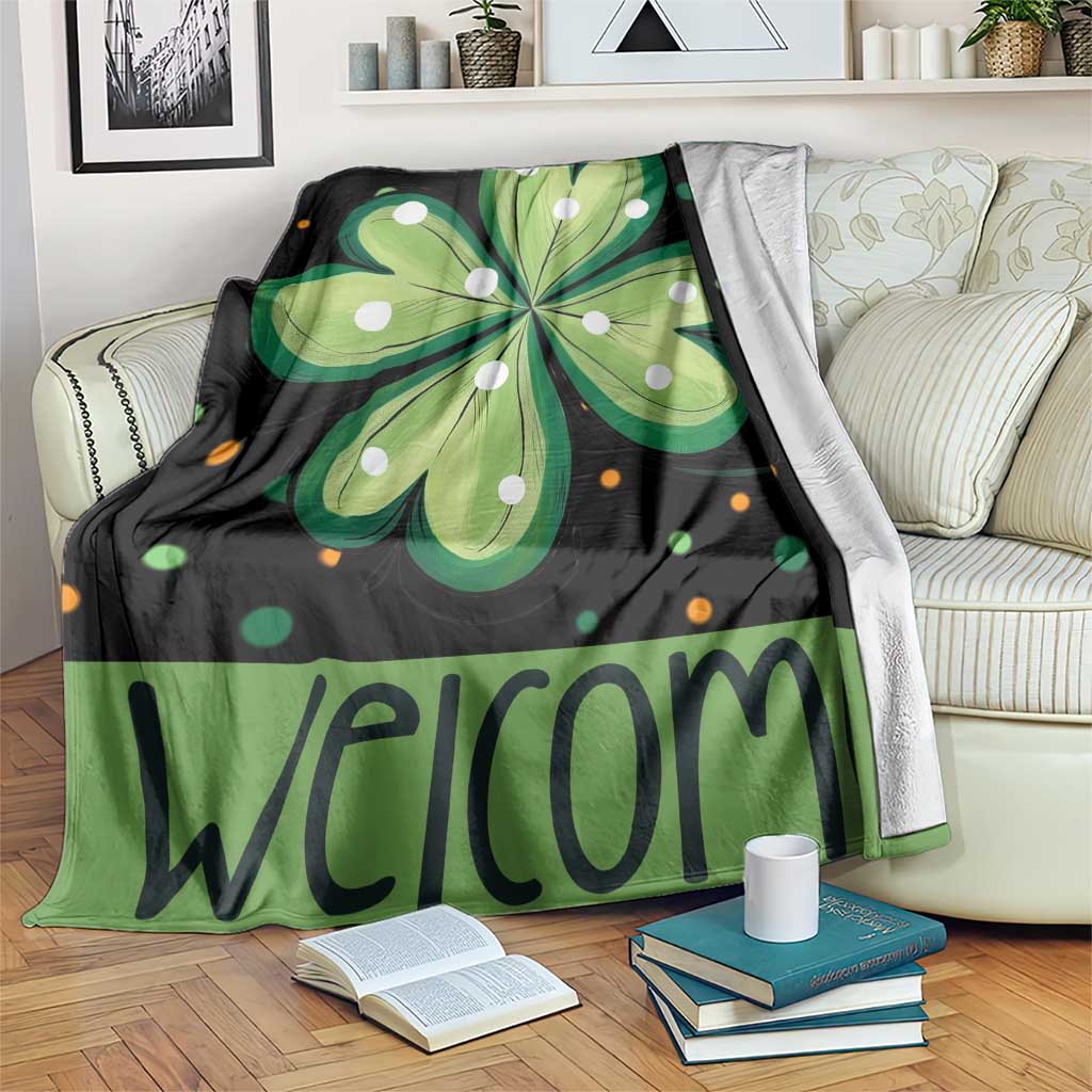 Green Dot Shamrock Welcome Throw Blanket Lucky Clover St. Patrick's Day Outdoor Decor TS02 Print Your Wear