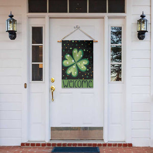 Green Dot Shamrock Welcome Garden Flag Lucky Clover St. Patrick's Day Outdoor Decor TS02 Print Your Wear