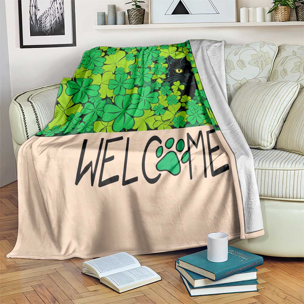 Black Cat Clover Welcome Flag Throw Blanket St. Patricks Day Garden Banner TS02 Print Your Wear