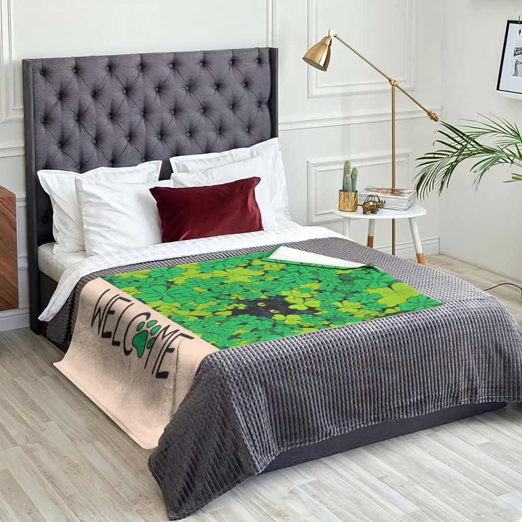 Black Cat Clover Welcome Flag Throw Blanket St. Patricks Day Garden Banner TS02 Print Your Wear