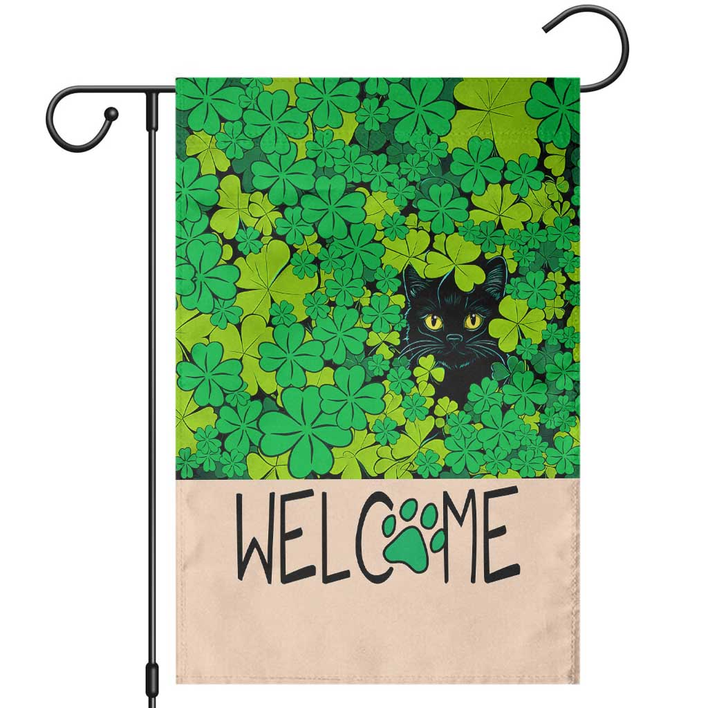 Black Cat Clover Welcome Flag Garden Flag St. Patricks Day Garden Banner TS02 Green Print Your Wear