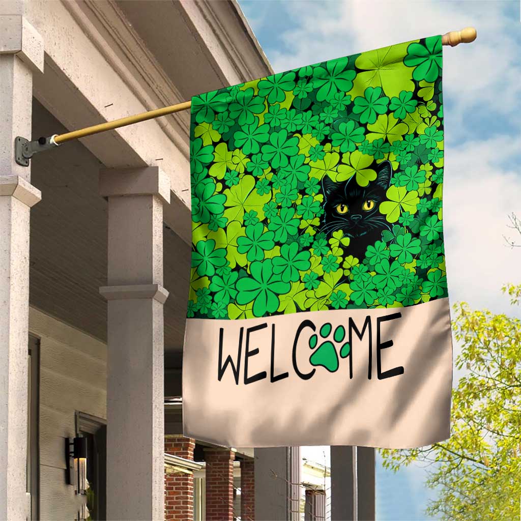 Black Cat Clover Welcome Flag Garden Flag St. Patricks Day Garden Banner TS02 Print Your Wear
