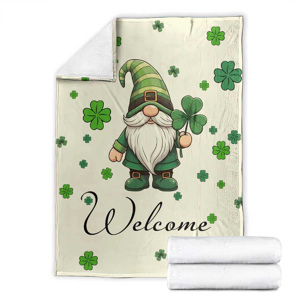 St. Patricks Day Gnome Welcome Throw Blanket Lucky Irish Shamrocks TS02 Beige Print Your Wear