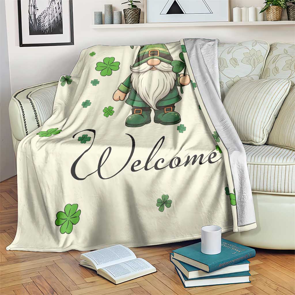 St. Patricks Day Gnome Welcome Throw Blanket Lucky Irish Shamrocks TS02 Print Your Wear