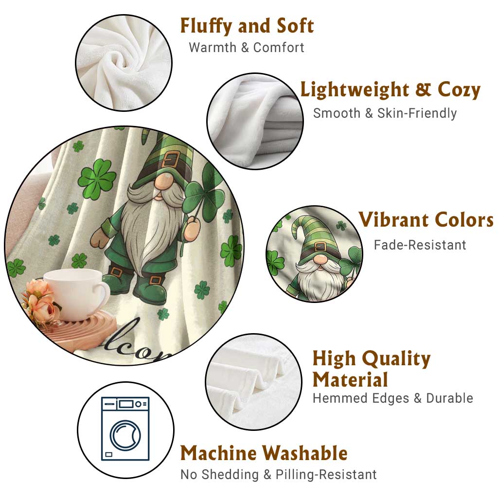 St. Patricks Day Gnome Welcome Throw Blanket Lucky Irish Shamrocks TS02 Print Your Wear