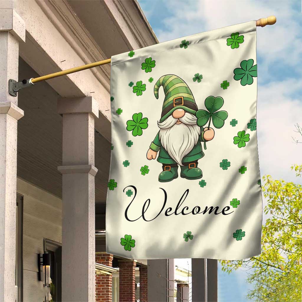 St. Patricks Day Gnome Welcome Garden Flag Lucky Irish Shamrocks TS02 Print Your Wear
