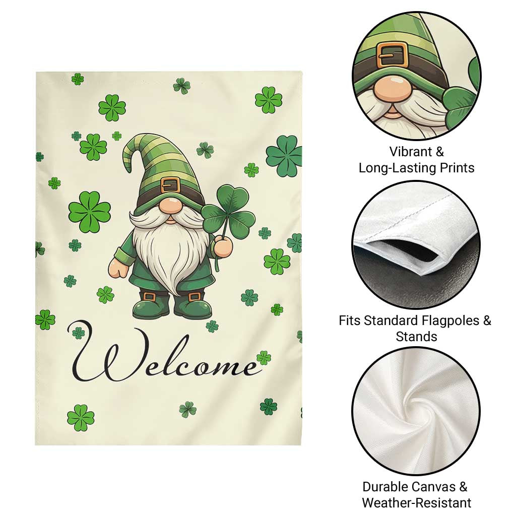 St. Patricks Day Gnome Welcome Garden Flag Lucky Irish Shamrocks TS02 Print Your Wear