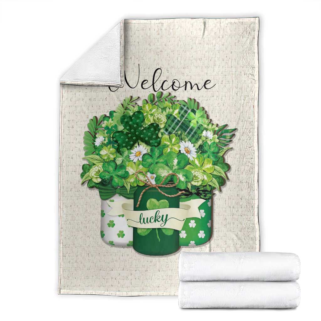 Lucky Irish Shamrocks Mason Jar Throw Blanket Clovers St. Patricks Day Welcome Yard Decor TS02 Beige Print Your Wear