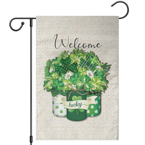 Lucky Irish Shamrocks Mason Jar Garden Flag Clovers St. Patricks Day Welcome Yard Decor TS02 Beige Print Your Wear