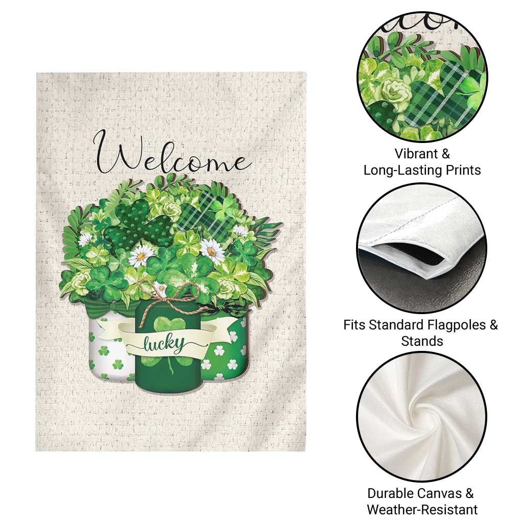 Lucky Irish Shamrocks Mason Jar Garden Flag Clovers St. Patricks Day Welcome Yard Decor TS02 Print Your Wear