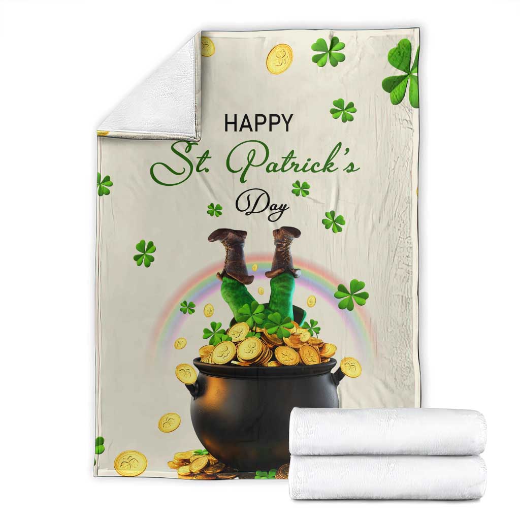 Happy St. Patricks Day Throw Blanket Lucky Leprechaun with Gold & Rainbow Yard Decor TS02 Sand Print Your Wear