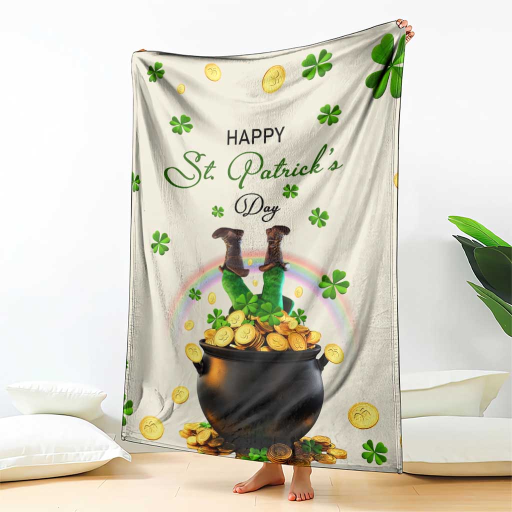 Happy St. Patricks Day Throw Blanket Lucky Leprechaun with Gold & Rainbow Yard Decor TS02 Print Your Wear