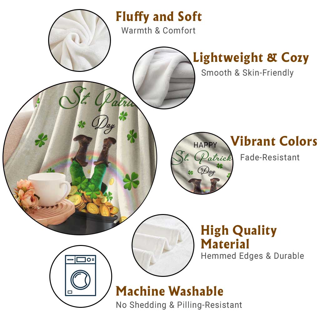 Happy St. Patricks Day Throw Blanket Lucky Leprechaun with Gold & Rainbow Yard Decor TS02 Print Your Wear