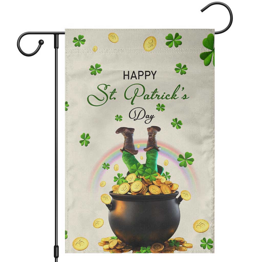 Happy St. Patricks Day Garden Flag Lucky Leprechaun with Gold & Rainbow Yard Decor TS02 Sand Print Your Wear
